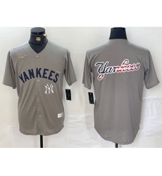 Men New York Yankees Grey Team Big Logo Cool Base Stitched Baseball Jersey 002