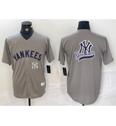 Men New York Yankees Grey Team Big Logo Cool Base Stitched Baseball Jersey 006