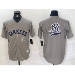 Men New York Yankees Grey Team Big Logo Cool Base Stitched Baseball Jersey 006