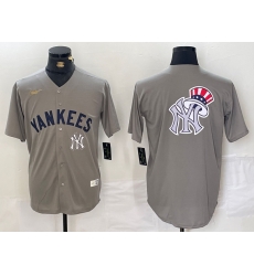 Men New York Yankees Grey Team Big Logo Cool Base Stitched Baseball Jersey 008