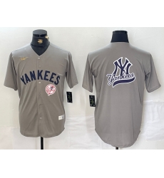 Men New York Yankees Grey Team Big Logo Cool Base Stitched Baseball Jersey 009