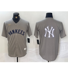 Men New York Yankees Grey Team Big Logo Cool Base Stitched Baseball Jersey 2
