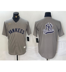 Men New York Yankees Grey Team Big Logo Cool Base Stitched Baseball Jersey 5