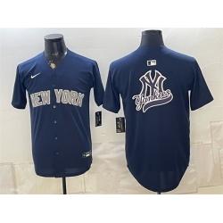 Men New York Yankees Team Big Logo Navy Limited Stitched Baseball Jersey