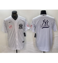 Men New York Yankees White Team Big Logo Cool Base Stitched Baseball Jersey 40