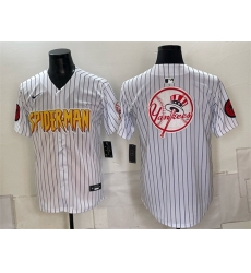 Men New York Yankees X Spider Man Team Big Logo White Limited Stitched Baseball Jersey 002