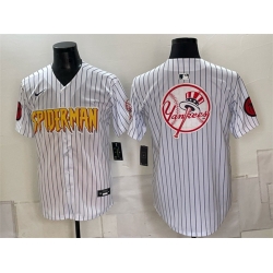 Men New York Yankees X Spider Man Team Big Logo White Limited Stitched Baseball Jersey 002