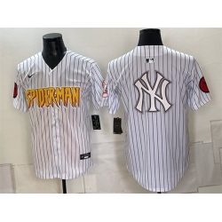 Men New York Yankees X Spider Man Team Big Logo White Limited Stitched Baseball Jersey 003
