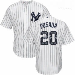 Mens Majestic New York Yankees 20 Jorge Posada Authentic White Team Logo Fashion MLB Jersey