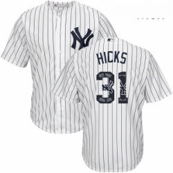 Mens Majestic New York Yankees 31 Aaron Hicks Authentic White Team Logo Fashion MLB Jersey