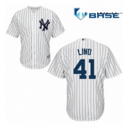 Mens Majestic New York Yankees 41 Adam Lind Replica White Home MLB Jersey 