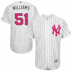 Mens Majestic New York Yankees 51 Bernie Williams Authentic White 2016 Mothers Day Fashion Flex Base Jersey