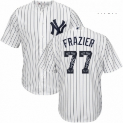 Mens Majestic New York Yankees 77 Clint Frazier Authentic White Team Logo Fashion MLB Jersey 