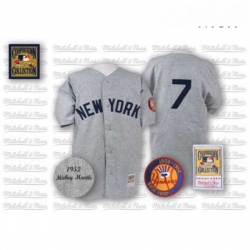 Mens Mitchell and Ness 1952 New York Yankees 7 Mickey Mantle Authentic Grey Throwback MLB Jersey