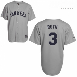 Mens Mitchell and Ness New York Yankees 3 Babe Ruth Authentic Grey Throwback MLB Jersey