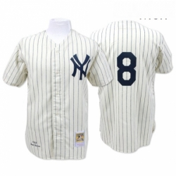 Mens Mitchell and Ness New York Yankees 8 Yogi Berra Replica White Throwback MLB Jersey