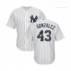 Mens New York Yankees 43 Gio Gonzalez Authentic White Team Logo Fashion Baseball Jersey 