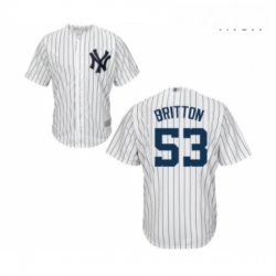 Mens New York Yankees 53 Zach Britton Replica White Home Baseball Jersey 