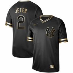 Mens Nike New York Yankees 2 Derek Jeter Black Gold Authentic Stitched Baseball Jerse