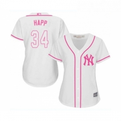Womens New York Yankees 34 JA Happ Authentic White Fashion Cool Base Baseball Jersey 