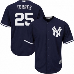 Youth Majestic New York Yankees 25 Gleyber Torres Authentic Navy Blue Alternate MLB Jersey 