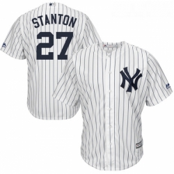 Youth Majestic New York Yankees 27 Giancarlo Stanton Authentic White Home MLB Jersey 