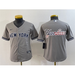 Youth New York Yankees Gray Team Big Logo Cool Base Stitched Baseball Jersey 1