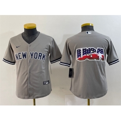 Youth New York Yankees Gray Team Big Logo Cool Base Stitched Baseball Jersey