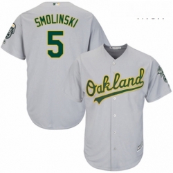 Mens Majestic Oakland Athletics 5 Jake Smolinski Replica Grey Road Cool Base MLB Jersey 