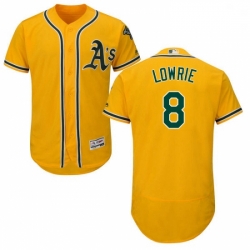 Mens Majestic Oakland Athletics 8 Jed Lowrie Gold Alternate Flex Base Authentic Collection MLB Jersey