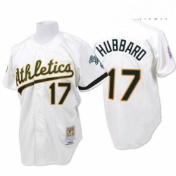 Mens Mitchell and Ness Oakland Athletics 17 Glenn Hubbard Replica White Throwback MLB Jersey