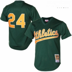 Mens Mitchell and Ness Oakland Athletics 24 Rickey Henderson Replica Green 1998 Throwback MLB Jersey