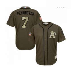 Mens Oakland Athletics 7 Cliff Pennington Authentic Green Salute to Service Baseball Jersey 