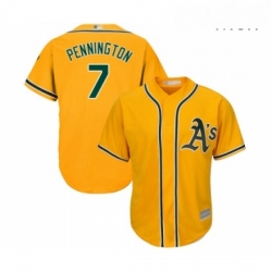 Mens Oakland Athletics 7 Cliff Pennington Replica Gold Alternate 2 Cool Base Baseball Jersey 