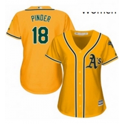 Womens Majestic Oakland Athletics 18 Chad Pinder Authentic Gold Alternate 2 Cool Base MLB Jersey 