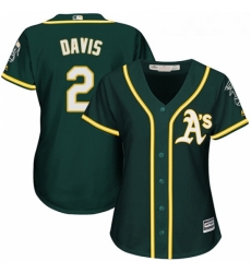 Womens Majestic Oakland Athletics 2 Khris Davis Replica Green Alternate 1 Cool Base MLB Jersey 