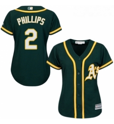 Womens Majestic Oakland Athletics 2 Tony Phillips Replica Green Alternate 1 Cool Base MLB Jersey