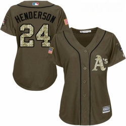 Womens Majestic Oakland Athletics 24 Rickey Henderson Authentic Green Salute to Service MLB Jersey