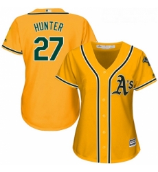 Womens Majestic Oakland Athletics 27 Catfish Hunter Authentic Gold Alternate 2 Cool Base MLB Jersey