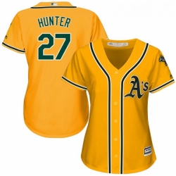 Womens Majestic Oakland Athletics 27 Catfish Hunter Authentic Gold Alternate 2 Cool Base MLB Jersey