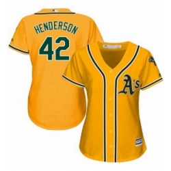 Womens Majestic Oakland Athletics 42 Dave Henderson Replica Gold Alternate 2 Cool Base MLB Jersey