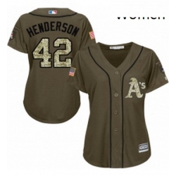 Womens Majestic Oakland Athletics 42 Dave Henderson Replica Green Salute to Service MLB Jersey