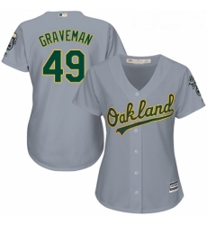 Womens Majestic Oakland Athletics 49 Kendall Graveman Authentic Grey Road Cool Base MLB Jersey 