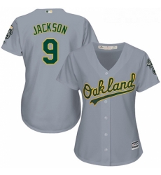 Womens Majestic Oakland Athletics 9 Reggie Jackson Replica Grey Road Cool Base MLB Jersey