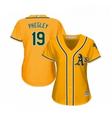 Womens Oakland Athletics 19 Josh Phegley Authentic Gold Alternate 2 Cool Base Baseball Jersey 