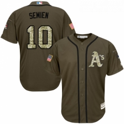 Youth Majestic Oakland Athletics 10 Marcus Semien Replica Green Salute to Service MLB Jersey