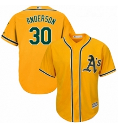 Youth Majestic Oakland Athletics 30 Brett Anderson Replica Gold Alternate 2 Cool Base MLB Jersey 