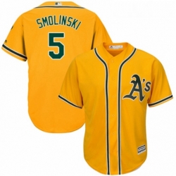 Youth Majestic Oakland Athletics 5 Jake Smolinski Authentic Gold Alternate 2 Cool Base MLB Jersey 