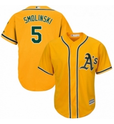 Youth Majestic Oakland Athletics 5 Jake Smolinski Replica Gold Alternate 2 Cool Base MLB Jersey 