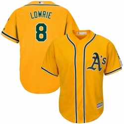 Youth Majestic Oakland Athletics 8 Jed Lowrie Replica Gold Alternate 2 Cool Base MLB Jersey